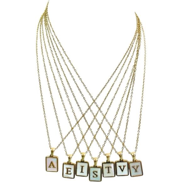 Gold Plated and Mother Shell Initial Pendant Necklaces - Picture 6 of 7